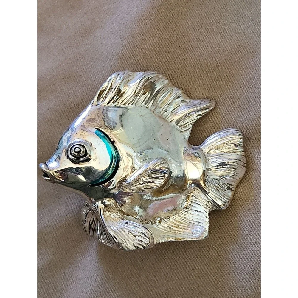 Vintage Marcello Giorgio Italy Signed Silver Laminated Tropical Fish Figurine